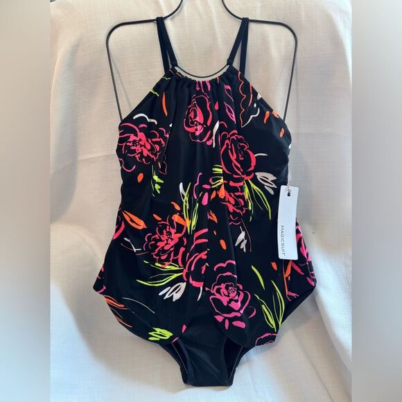 Magicsuit Neon Nature Jill One Piece Swimsuit High Neckline Black Neon 10 NWT - Picture 2 of 13